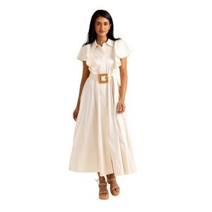 Alden Adair Rose Dress Ivory XS NWT Belted Midi Shirt Dress Feminine Chic